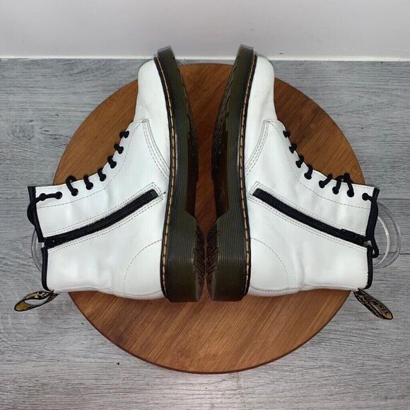 Dr Doc Martens 1460J Ladies 5 Mens 4 Combat Boots White Leather Lace Up Side Zip - Picture 7 of 13